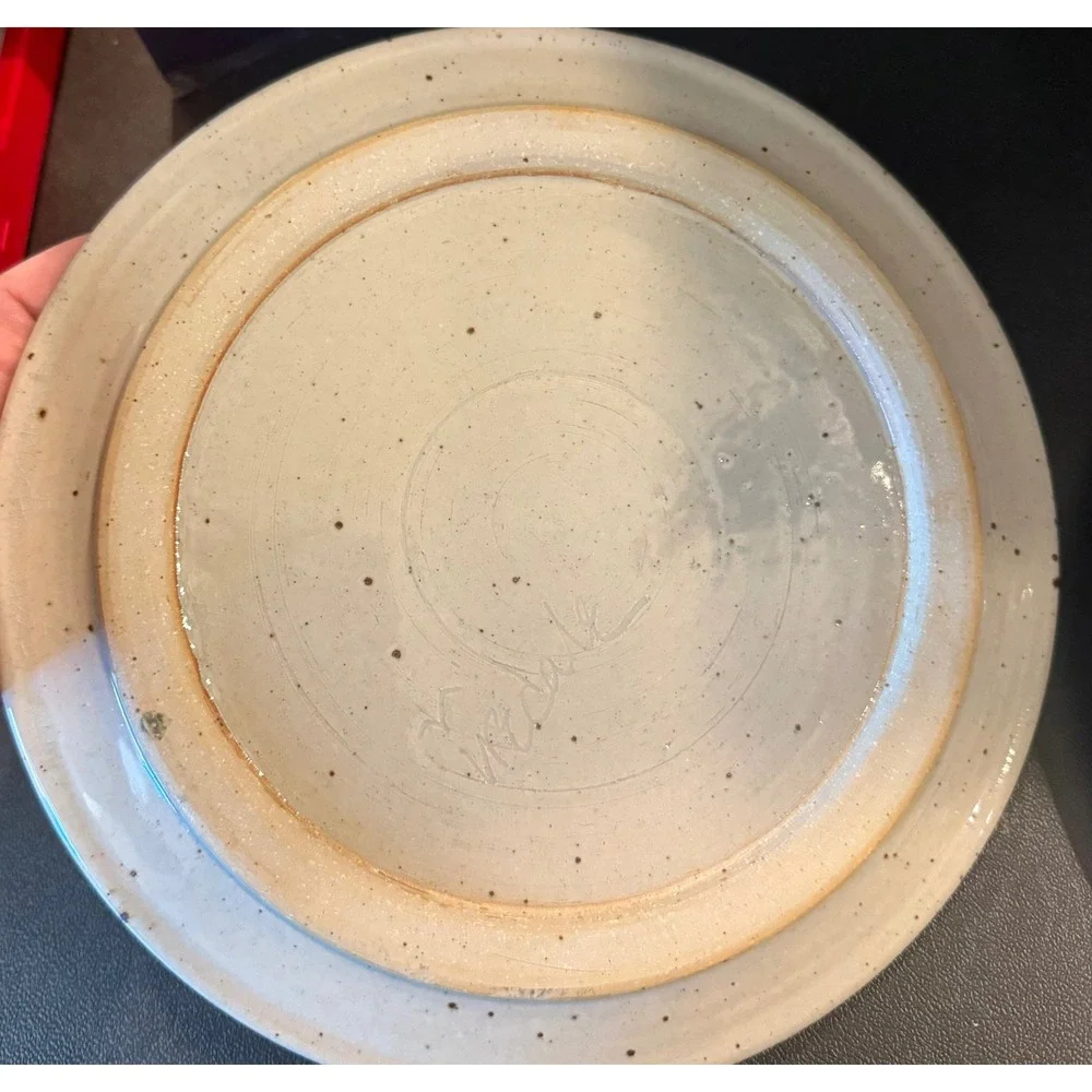 Ahna Iredale‎ Studio Pottery 2 Plates Blue White Fish Sgraffito Alaska Artist 9